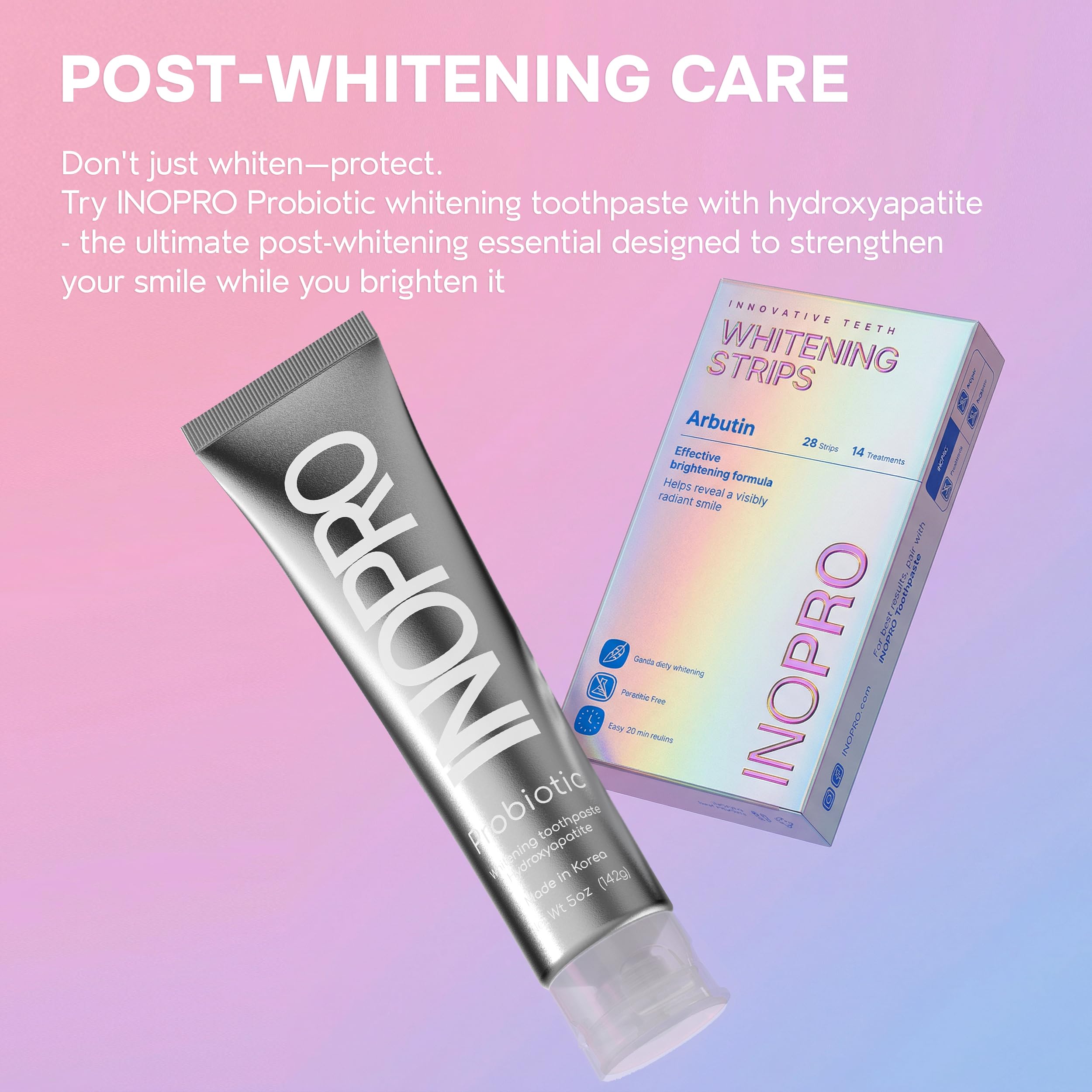 InoPro Teeth Whitening Strips 14 Treatments Kit - Enamel Safe Teeth Whitener, Peroxide-Free, Green White Strips