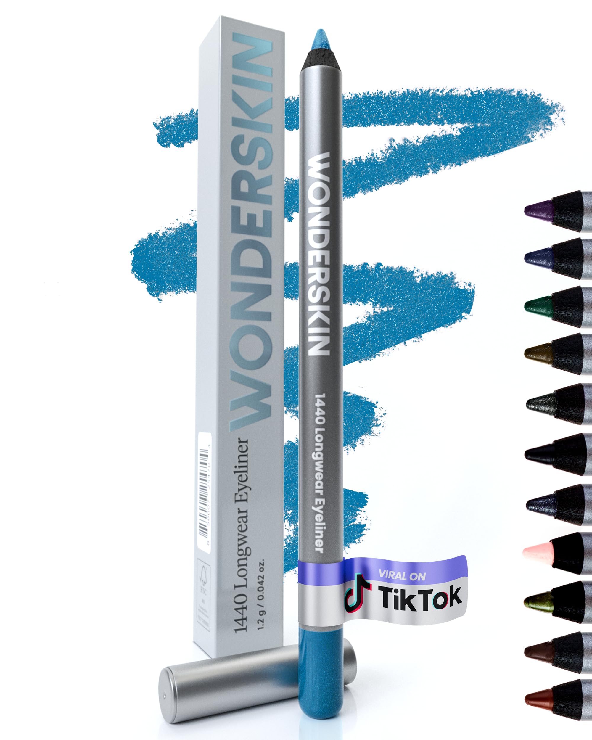 Wonderskin Eyeliner Pencil, 1440 Longwear Blue Eyeliner Pencil - Waterproof, Sharpenable & Smudge Proof (Aqua)