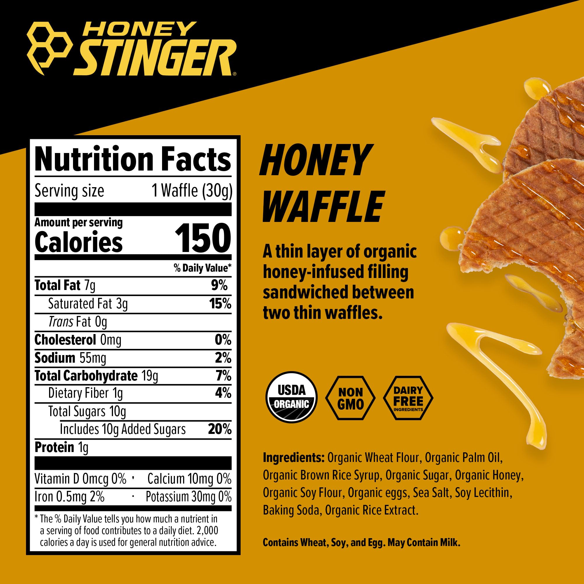 Honey Stinger Organic Honey Waffle, Energy Stroopwafel for Exercise, Endurance and Performance, Sports Nutrition for Home & Gym,