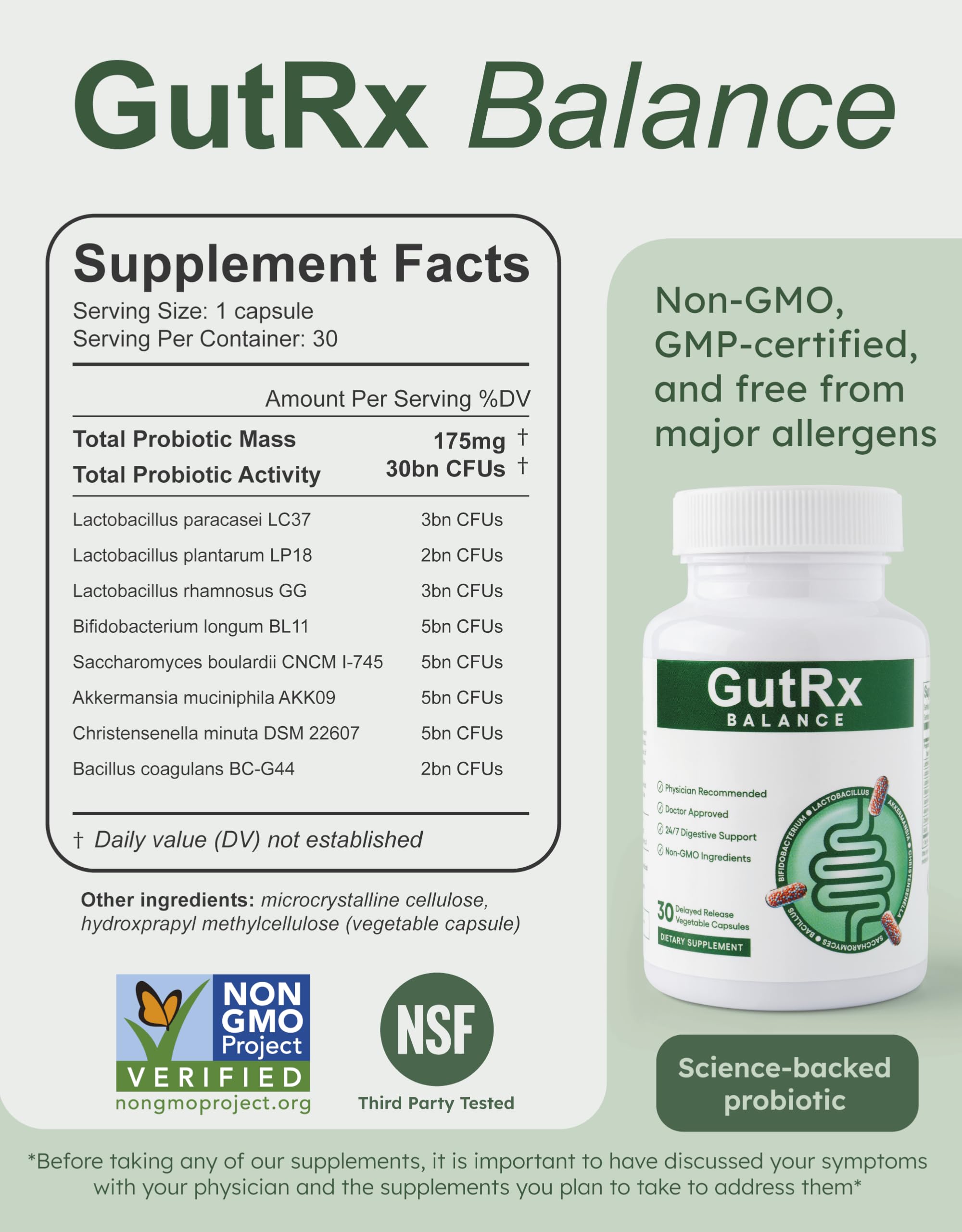 GutRx Balance – Probiotics for Women & Men with Akkermansia Probiotic & Christensenella, Alternative for Gut Health with Lactobacillus Plantarum,
