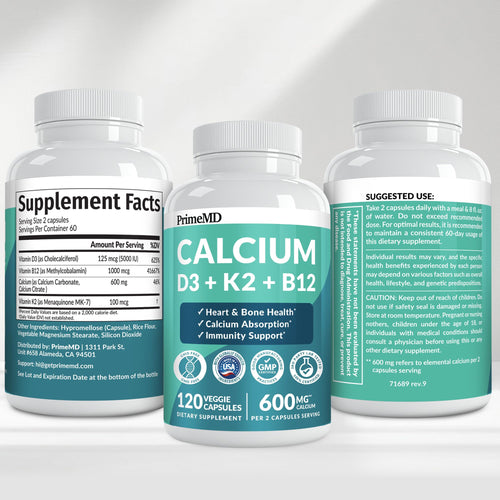 4-in-1 Calcium Supplements for Women & Men - Calcium Citrate with D3 K2 Vitamin 5000 IU - Calcium 600mg with Vitamin D3 K2 - Everyday Vitality Supplement -