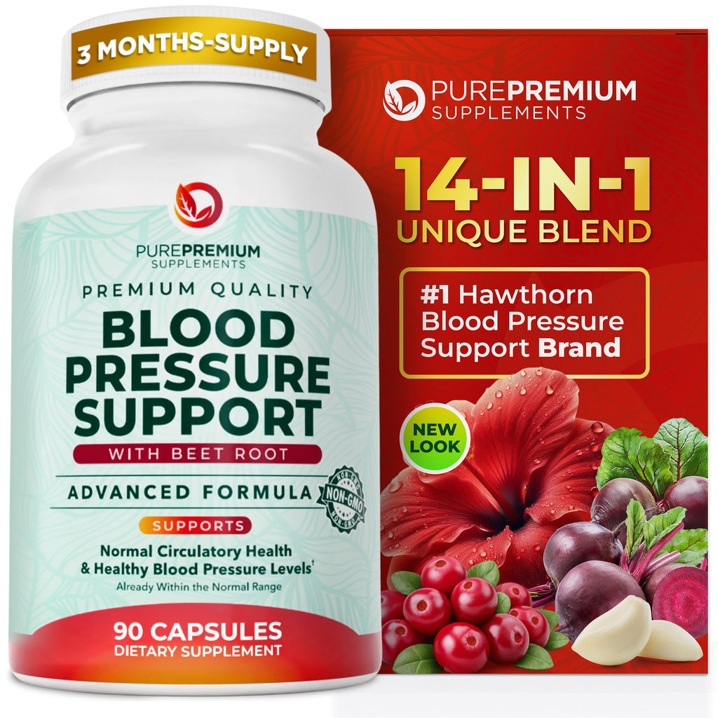 PurePremium Beet Root Capsules for Blood Pressure Support – 14-in-1 Formula with Beetroot Powder, Hawthorn, Hibiscus & Garlic for Normal